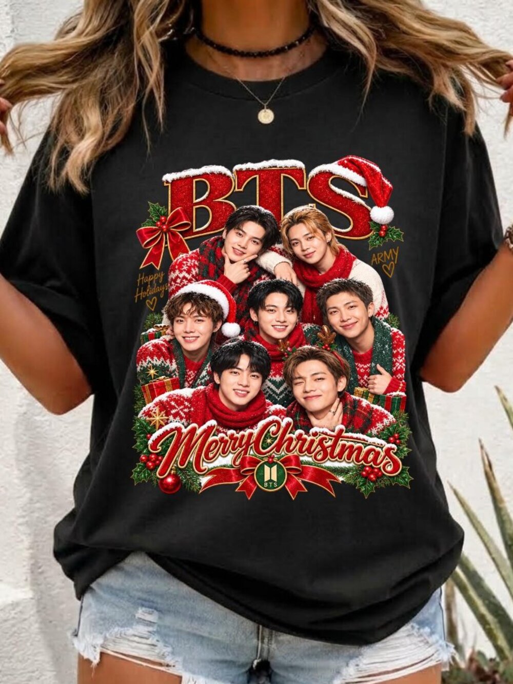 BTS Christmas Shirt, Merry Christmas ARMY Tee, Kpop Holiday Graphic T-Shirt